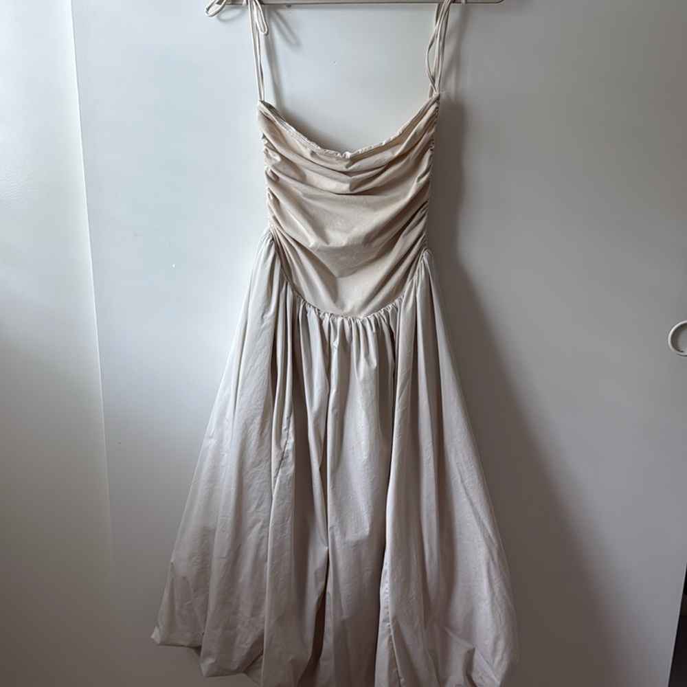 WOLF&BADGER Alexa cream milk puffball midi dress